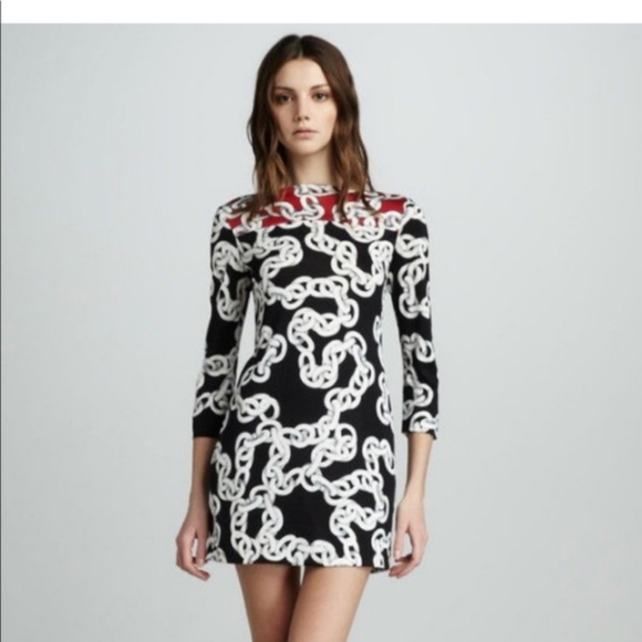Diane Von Furstenberg RURI Chain Print Dress Silk Quarter Sleeves Cocktail Dress - Picture 10 of 10